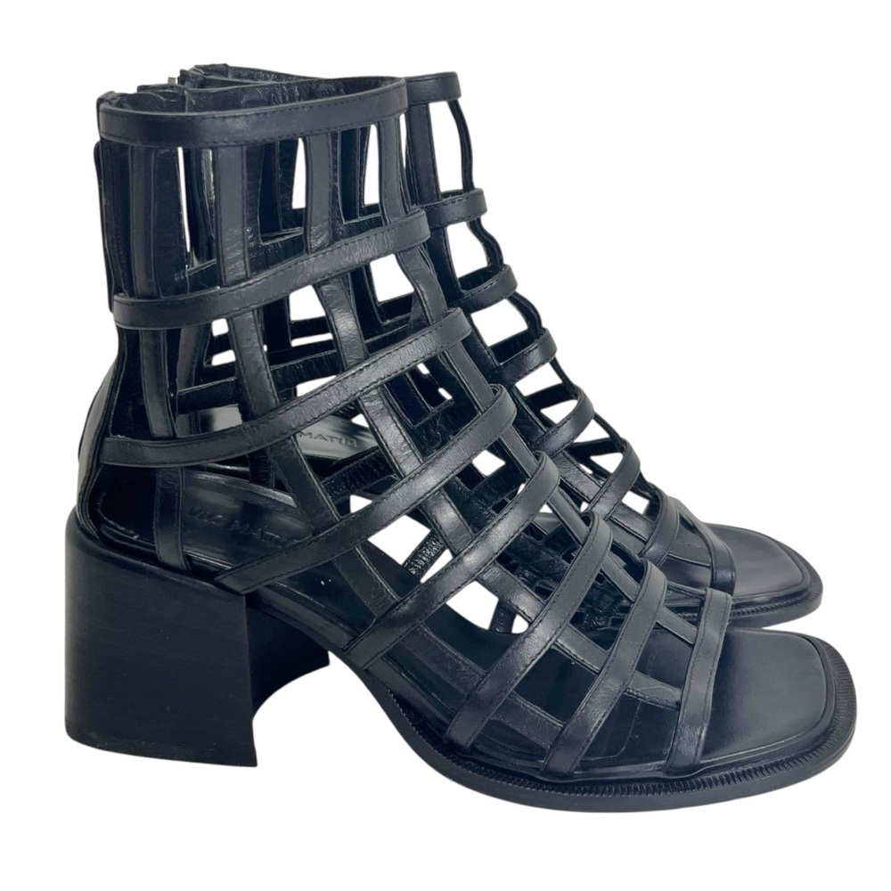 Vic Matie Vero Cuoio Cage Effect Open Toe Leather Calfskin Ankle Boot Sandal